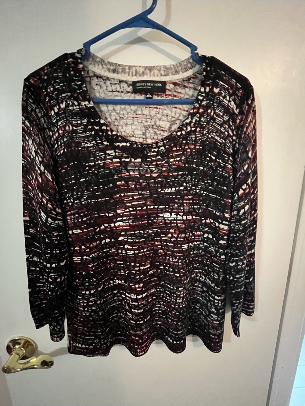 Jones New York Collection XL Black & Red Patterned Long-Sleeve Top